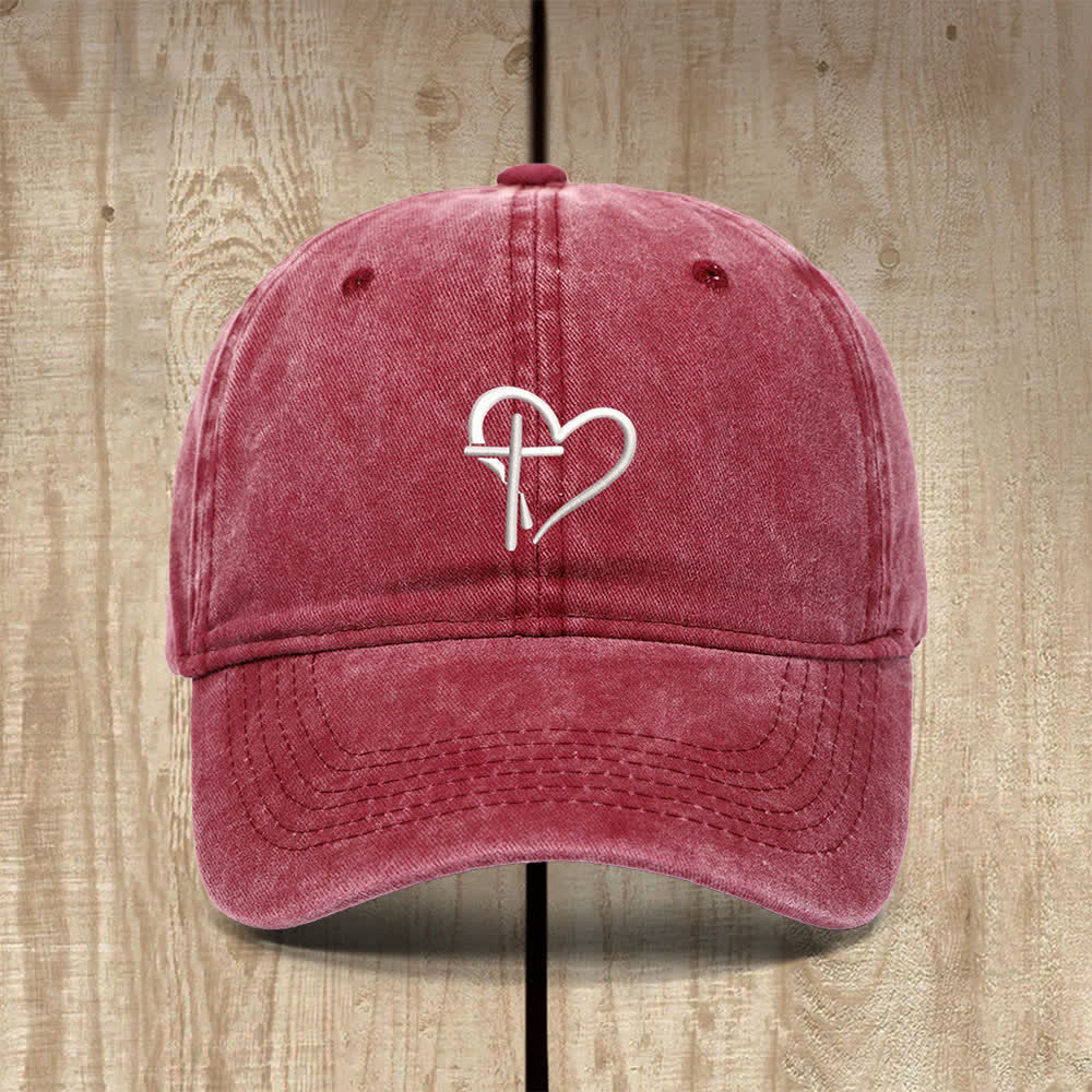 Christianartworkshop Heart Cross Symbol Embroidered Classic Casual Hat - Wine - image 3