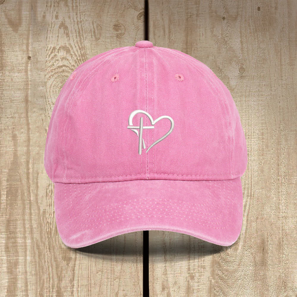 Christianartworkshop Heart Cross Symbol Embroidered Classic Casual Hat - Pink - image 8