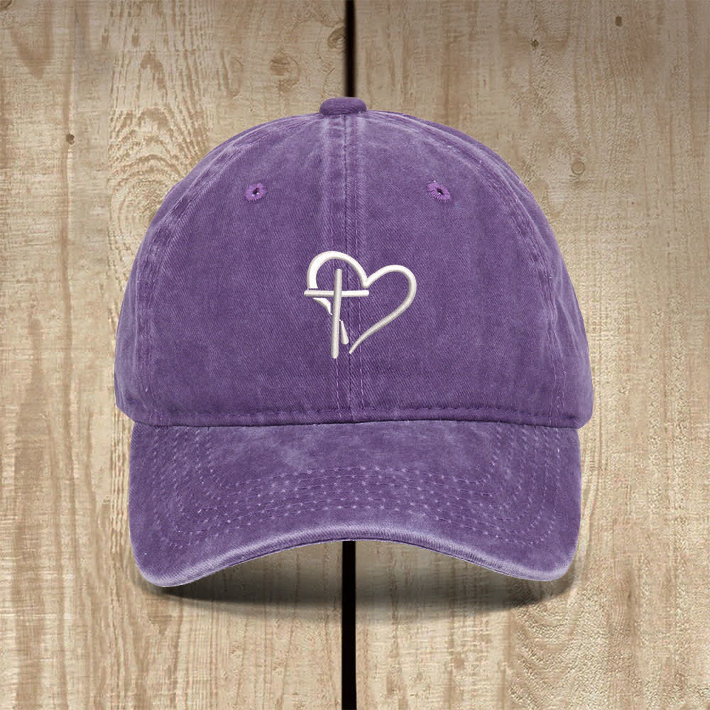 Christianartworkshop Heart Cross Symbol Embroidered Classic Casual Hat - Purple - image 1