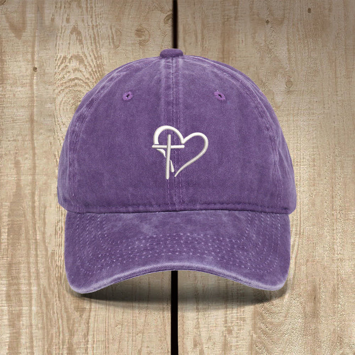 Christianartworkshop Heart Cross Symbol Embroidered Classic Casual Hat - Purple - image 1