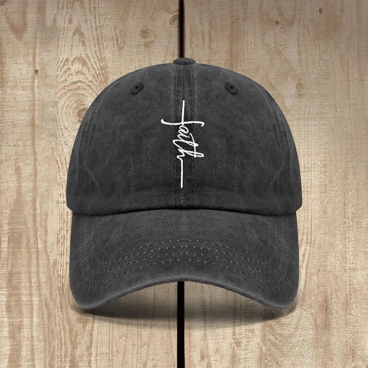 Christianartworkshop Faith Cross Cursive Letter Embroidered Classic Casual Hat - Faith Cross - image 0