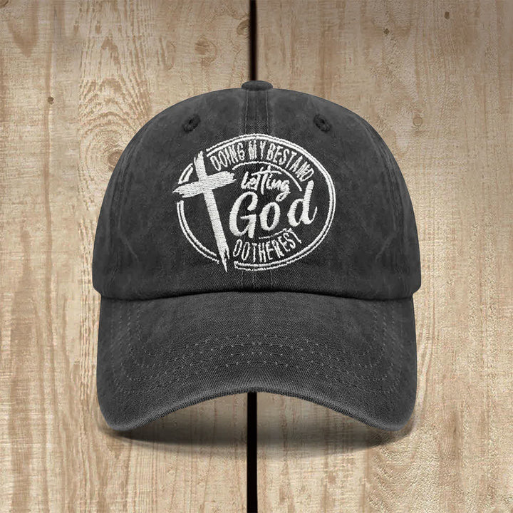 Christianartworkshop Doing My Best And Letting God Do The Rest Cross Letter Embroidered Classic Casual Hat - Scripture & Cross - image 0
