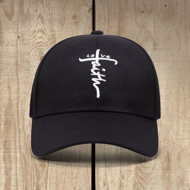 Christianartworkshop Faith Love Cross Cursive Letter Embroidered Classic Casual Hat - Love Faith Cross - image 0