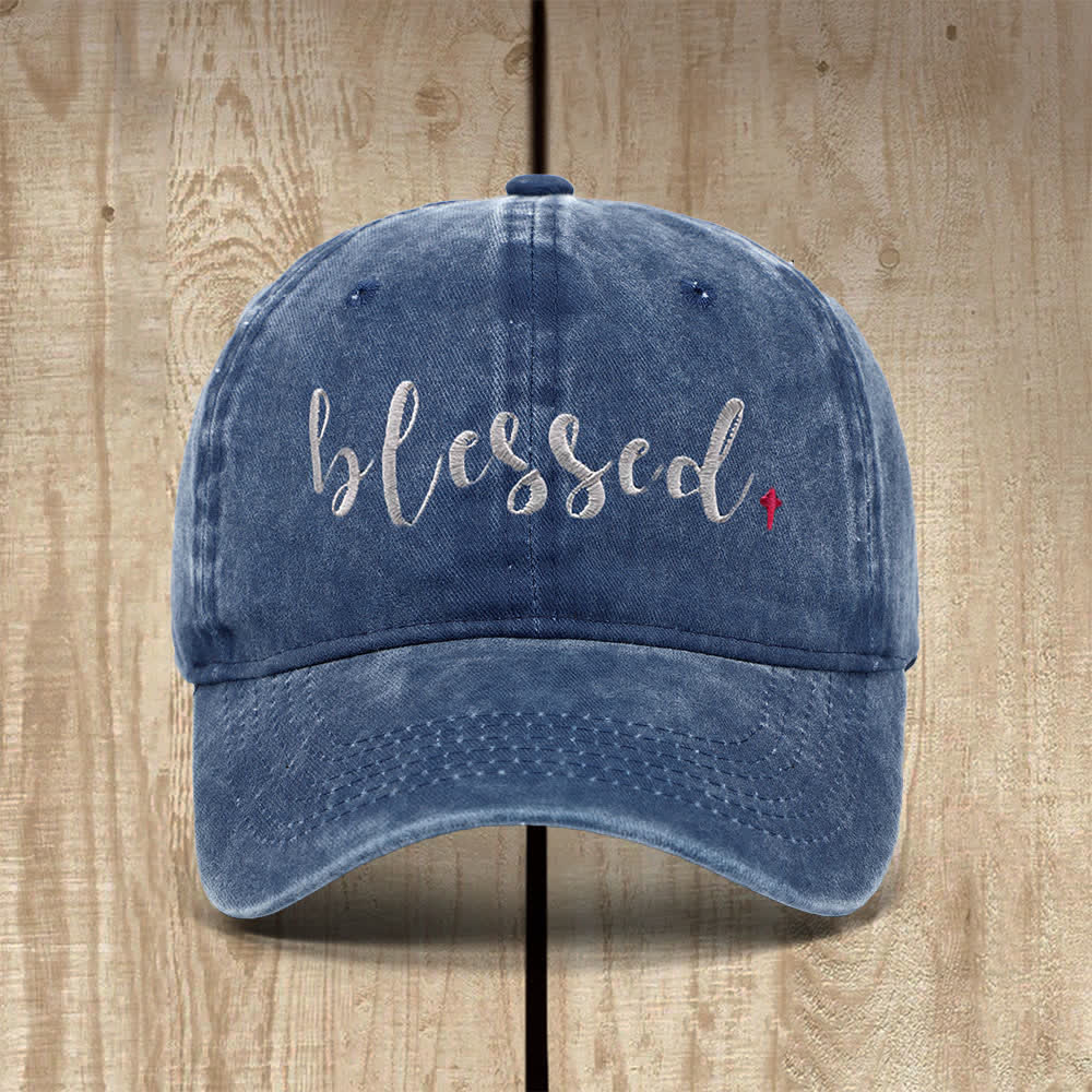 Christianartworkshop Blessed Cursive Letter Small Cross Embroidered Classic Casual Hat - Navy Blue - image 7
