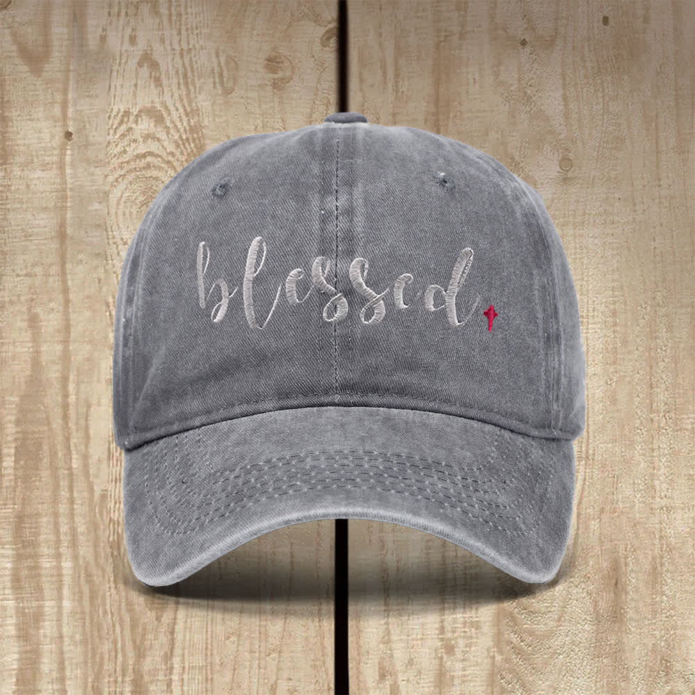 Christianartworkshop Blessed Cursive Letter Small Cross Embroidered Classic Casual Hat - Grey - image 8