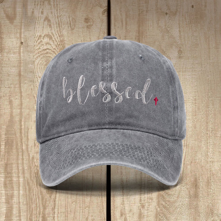 Christianartworkshop Blessed Cursive Letter Small Cross Embroidered Classic Casual Hat - Grey - image 8