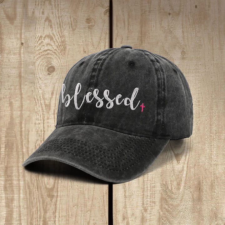 Christianartworkshop Blessed Cursive Letter Small Cross Embroidered Classic Casual Hat - image 1
