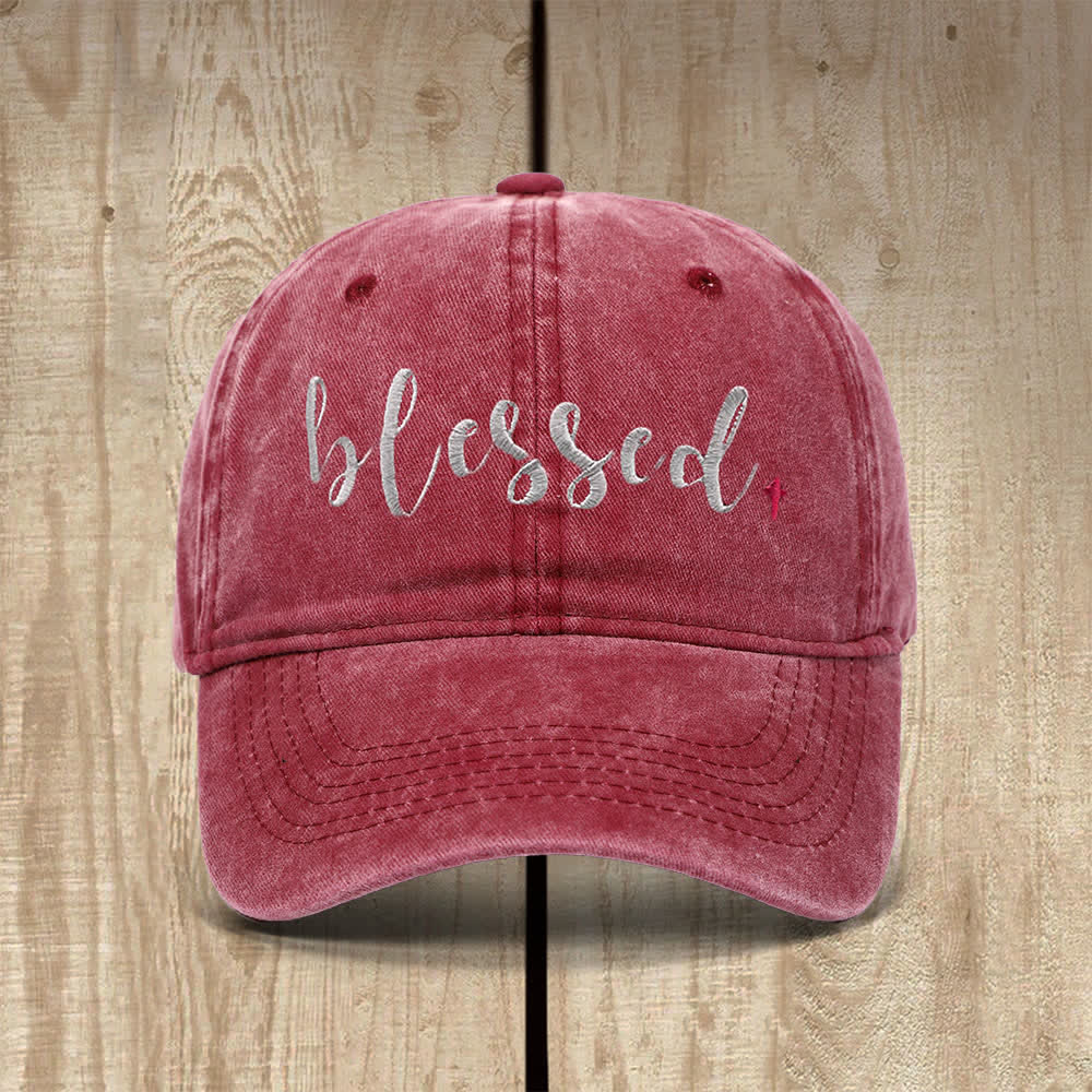 Christianartworkshop Blessed Cursive Letter Small Cross Embroidered Classic Casual Hat - Wine - image 6