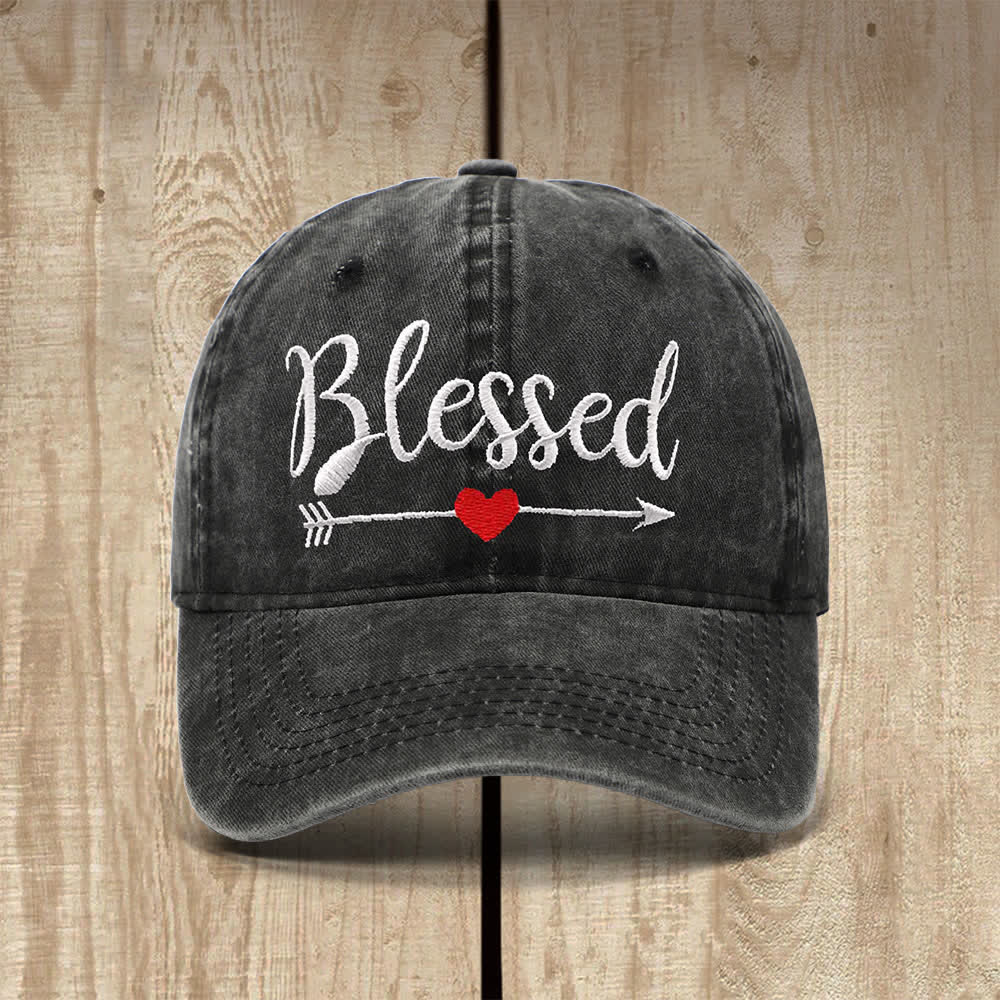 Christianartworkshop Blessed Arrow Heart Cursive Letter Embroidered Classic Casual Hat - Blessed - image 0