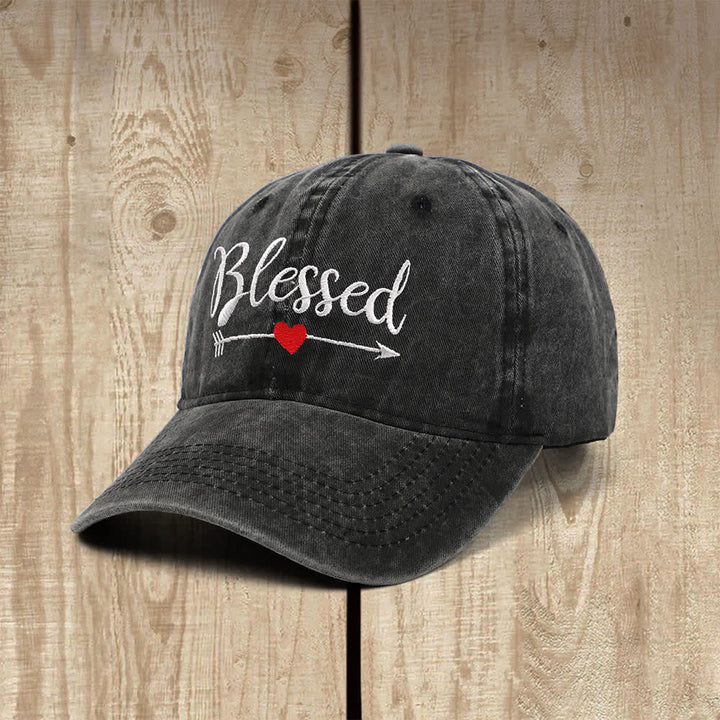 Christianartworkshop Blessed Arrow Heart Cursive Letter Embroidered Classic Casual Hat - image 1