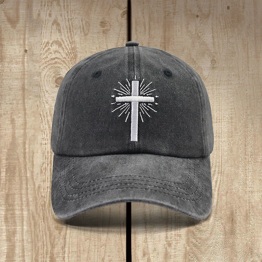 Christianartworkshop Radiant Burst Cross Symbol Embroidered Classic Casual Hat - Black - image 1