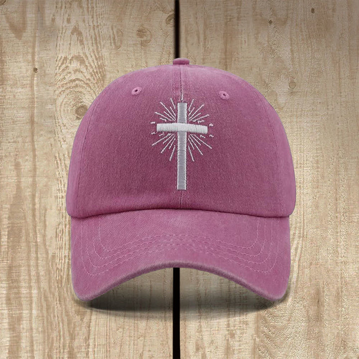 Christianartworkshop Radiant Burst Cross Symbol Embroidered Classic Casual Hat - Purple - image 0