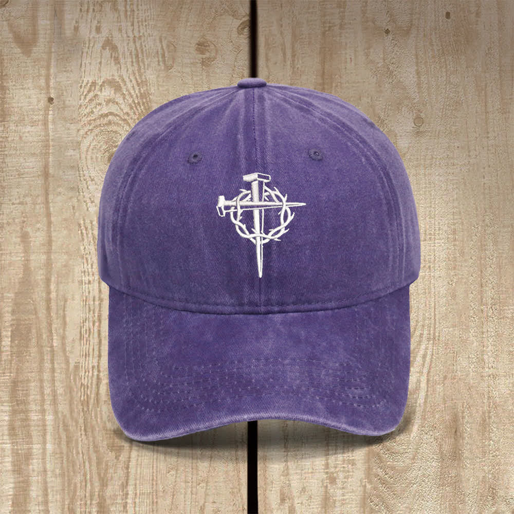 Christianartworkshop Crown Of Thorns Nails Cross Symbol Embroidered Classic Casual Hat - Purple - image 11