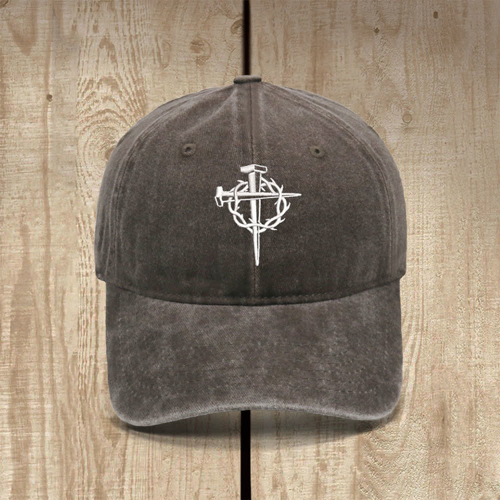 Christianartworkshop Crown Of Thorns Nails Cross Symbol Embroidered Classic Casual Hat - Coffee - image 0