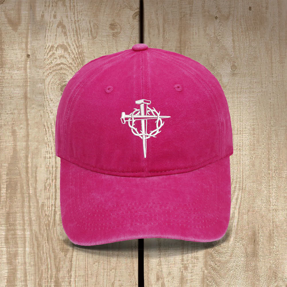 Christianartworkshop Crown Of Thorns Nails Cross Symbol Embroidered Classic Casual Hat - Rose - image 6