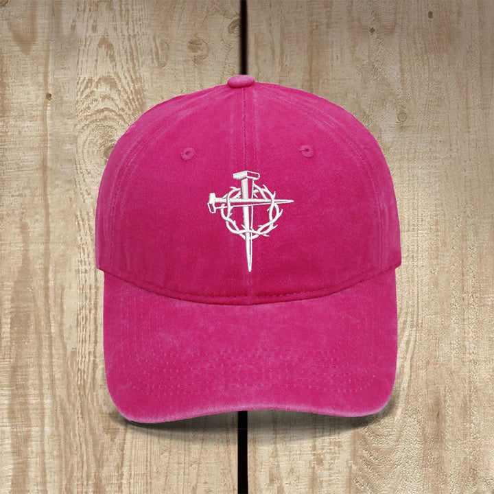 Christianartworkshop Crown Of Thorns Nails Cross Symbol Embroidered Classic Casual Hat - Rose - image 6