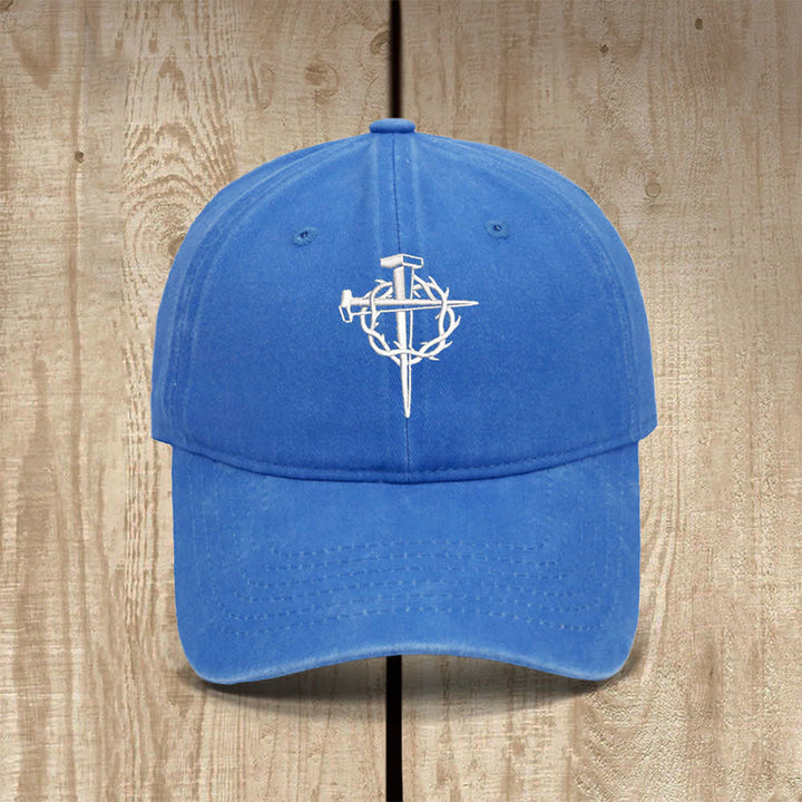 Christianartworkshop Crown Of Thorns Nails Cross Symbol Embroidered Classic Casual Hat - Sky Blue - image 14