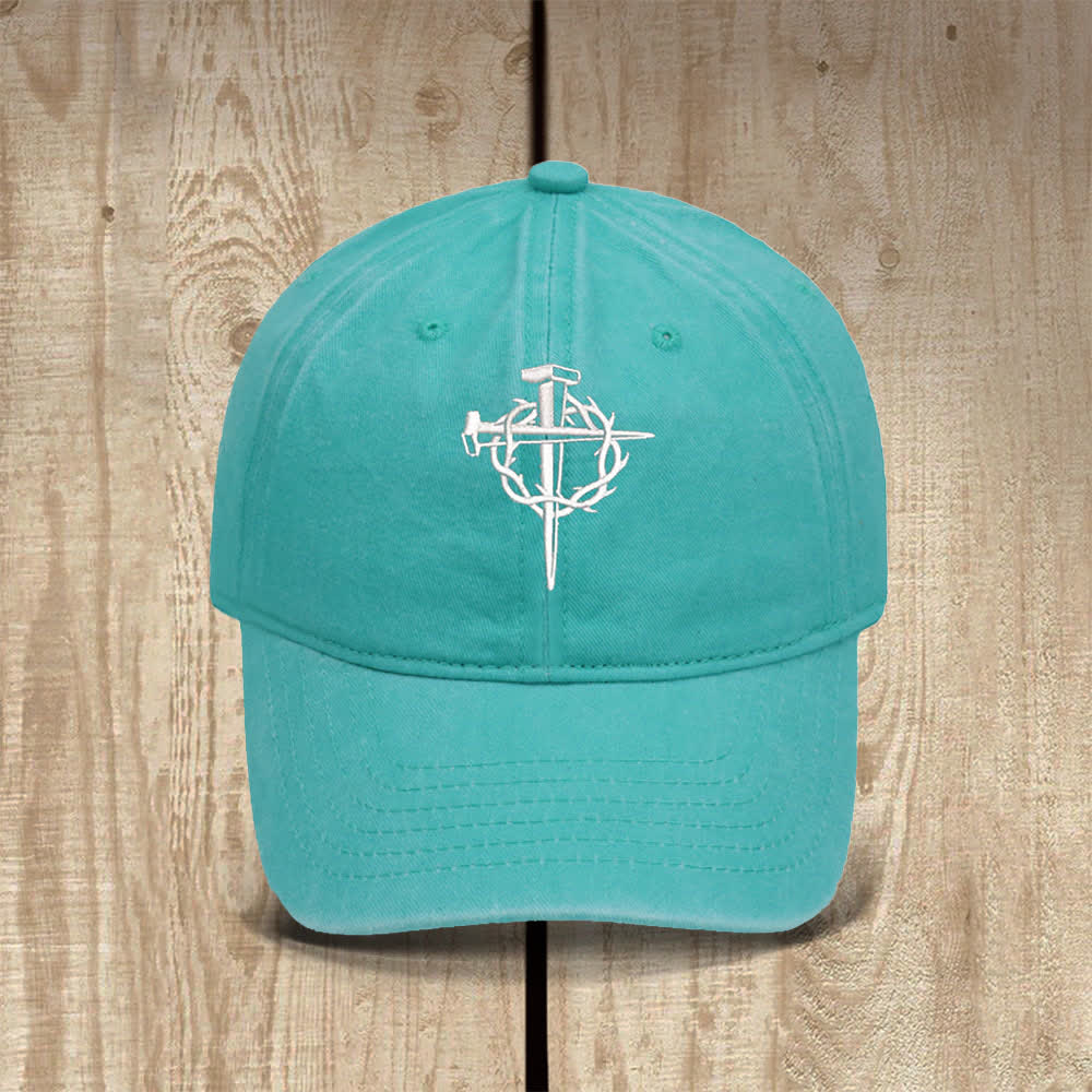 Christianartworkshop Crown Of Thorns Nails Cross Symbol Embroidered Classic Casual Hat - Light Green - image 12