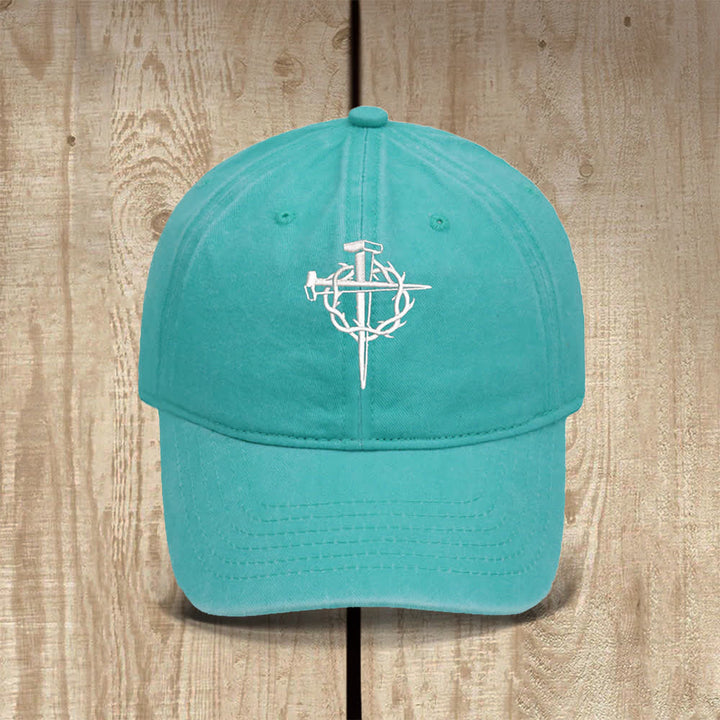 Christianartworkshop Crown Of Thorns Nails Cross Symbol Embroidered Classic Casual Hat - Light Green - image 12