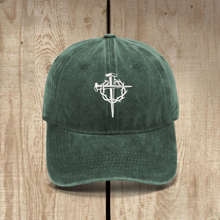 Christianartworkshop Crown Of Thorns Nails Cross Symbol Embroidered Classic Casual Hat - Army Green - image 18