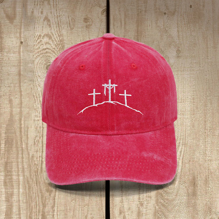 Christianartworkshop Three Hilltop Crosses Symbol Embroidered Classic Casual Hat - Red - image 7