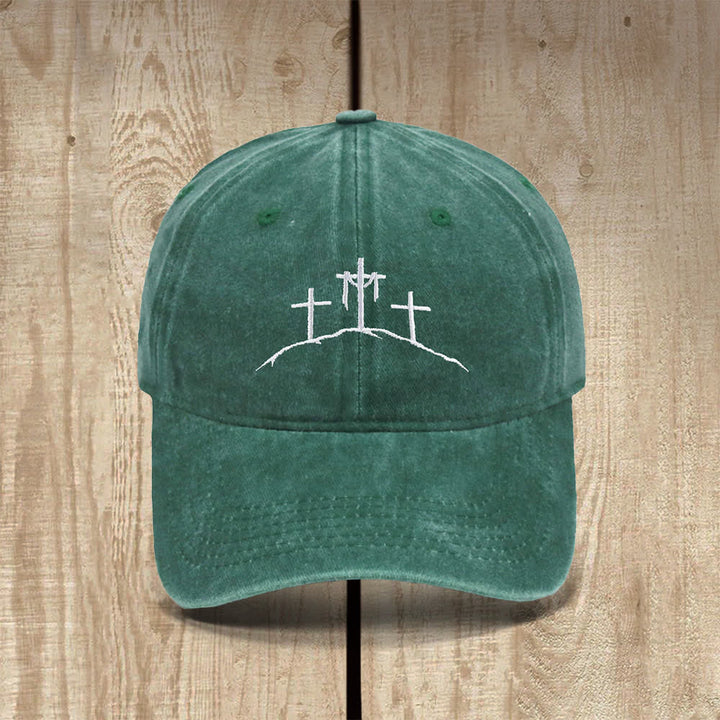 Christianartworkshop Three Hilltop Crosses Symbol Embroidered Classic Casual Hat - Dark Green - image 10