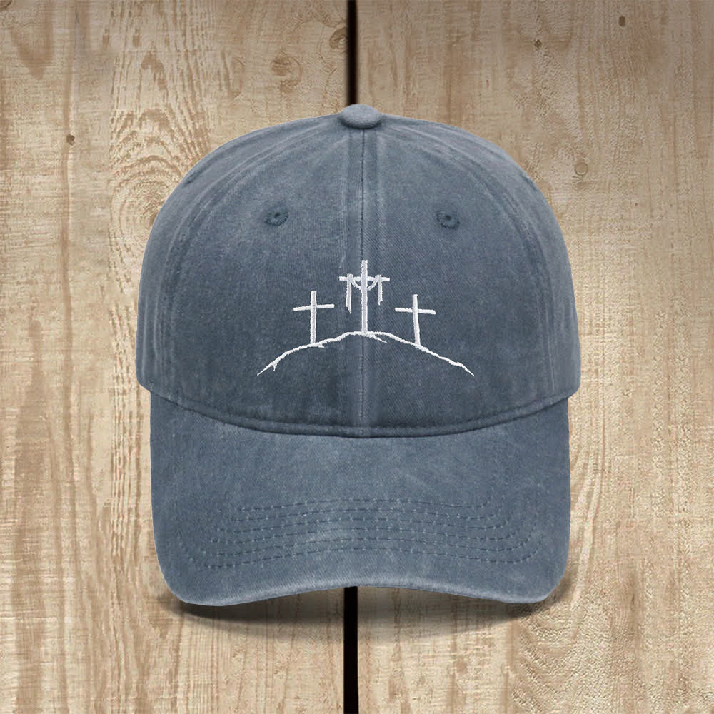 Christianartworkshop Three Hilltop Crosses Symbol Embroidered Classic Casual Hat - Grey - image 2
