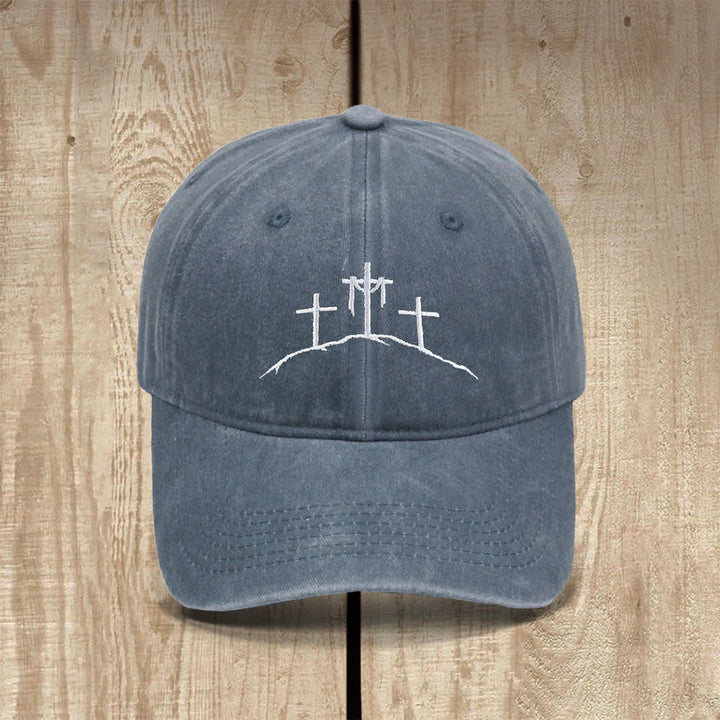 Christianartworkshop Three Hilltop Crosses Symbol Embroidered Classic Casual Hat - Grey - image 2