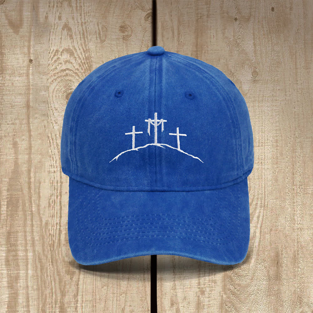 Christianartworkshop Three Hilltop Crosses Symbol Embroidered Classic Casual Hat - Royal Blue - image 13