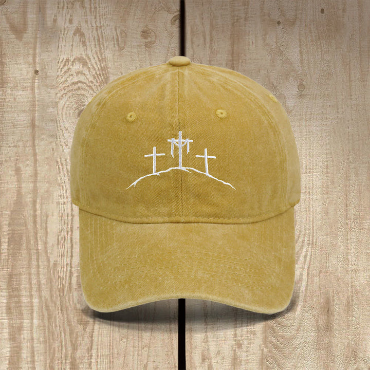 Christianartworkshop Three Hilltop Crosses Symbol Embroidered Classic Casual Hat - Yellow - image 8