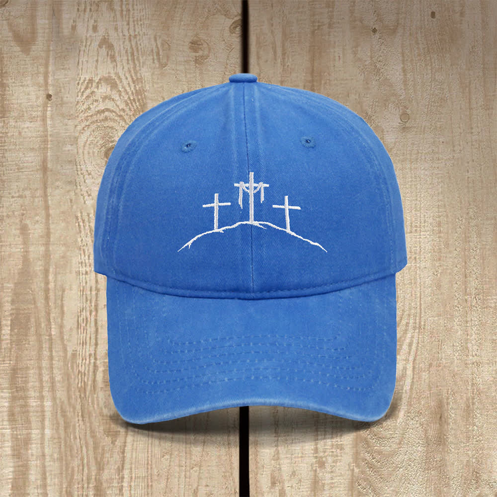 Christianartworkshop Three Hilltop Crosses Symbol Embroidered Classic Casual Hat - Sky Blue - image 12