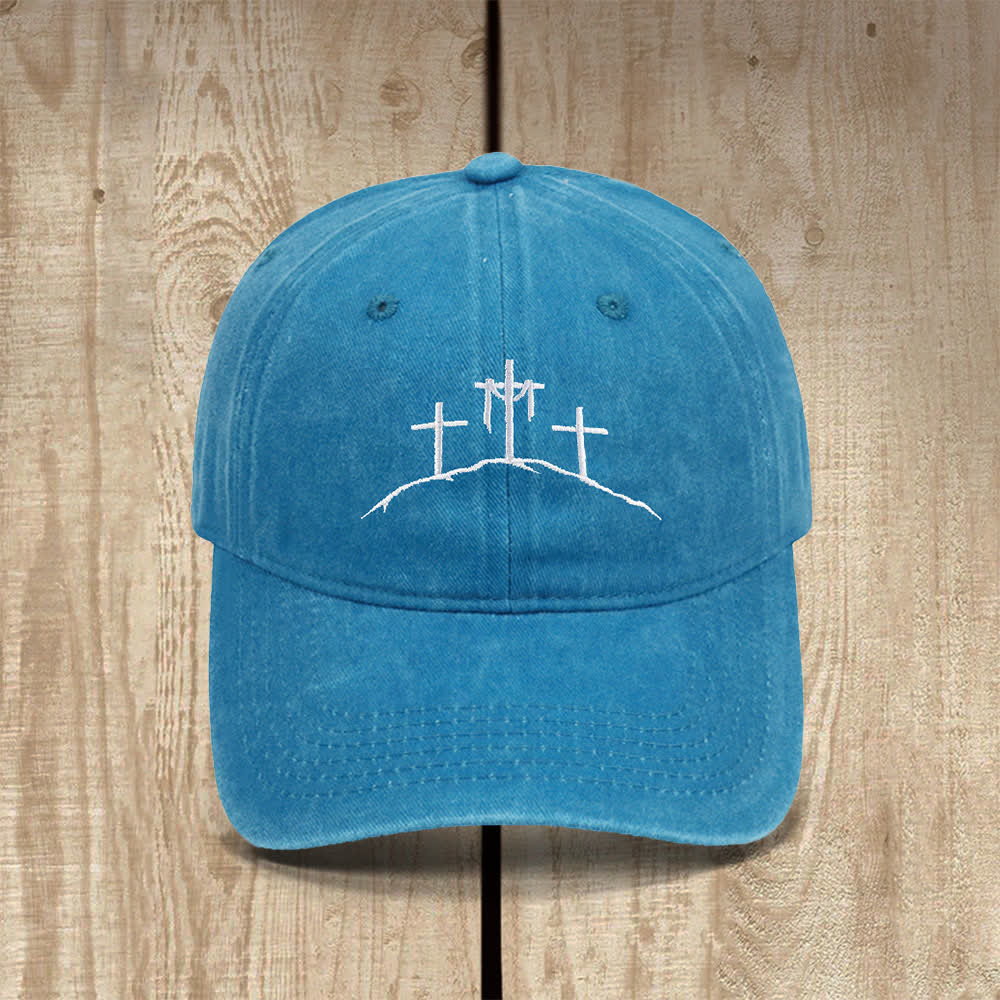 Christianartworkshop Three Hilltop Crosses Symbol Embroidered Classic Casual Hat - Lake Blue - image 15