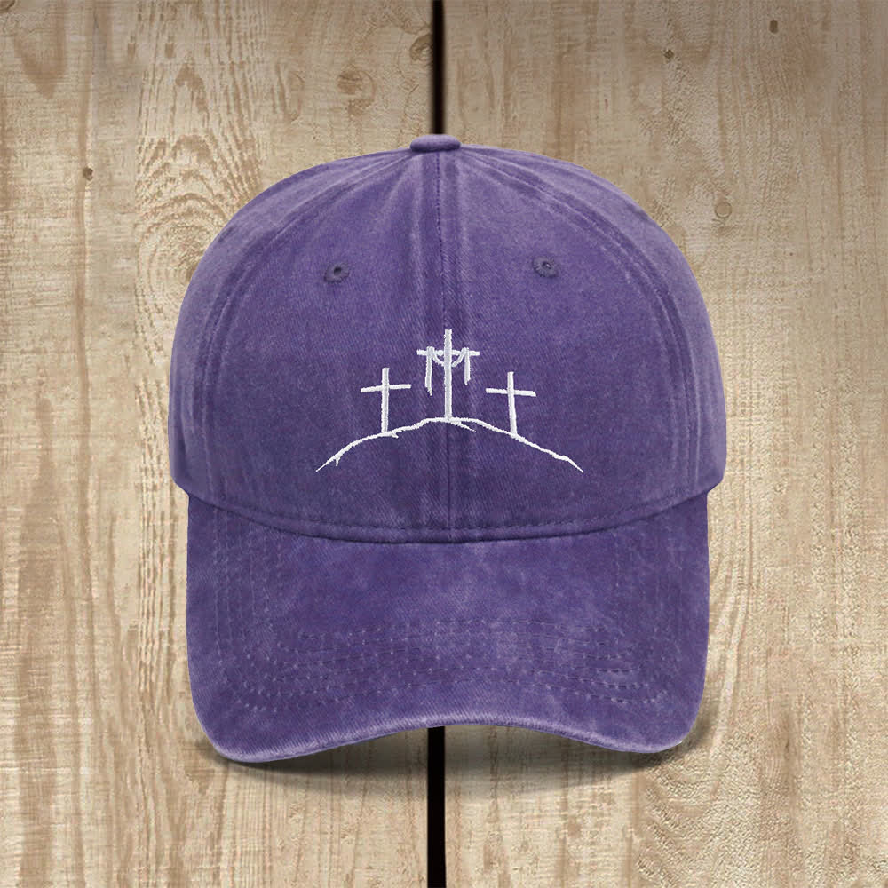 Christianartworkshop Three Hilltop Crosses Symbol Embroidered Classic Casual Hat - Purple - image 16
