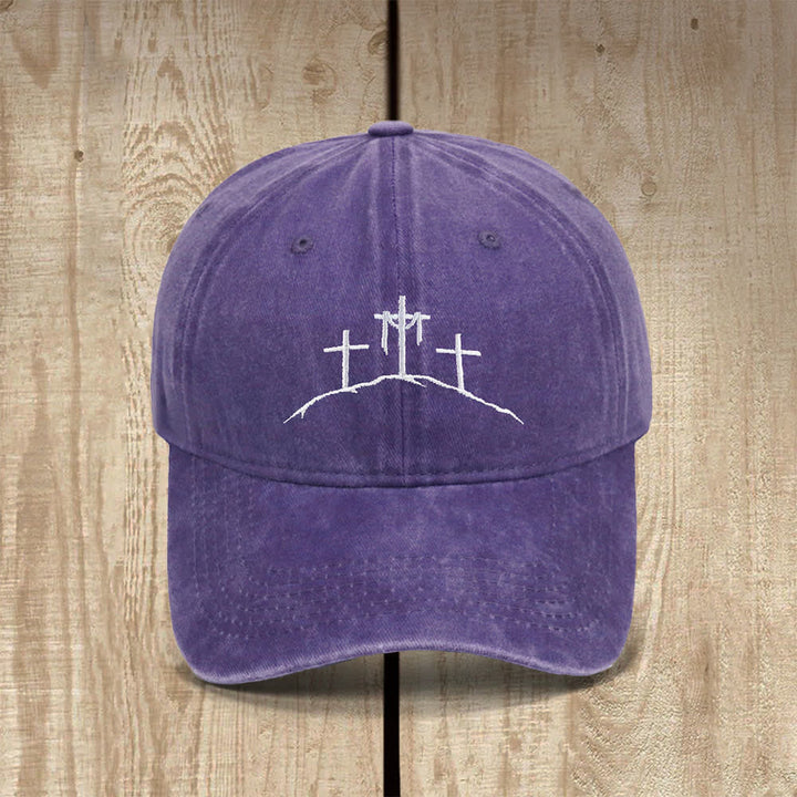 Christianartworkshop Three Hilltop Crosses Symbol Embroidered Classic Casual Hat - Purple - image 16