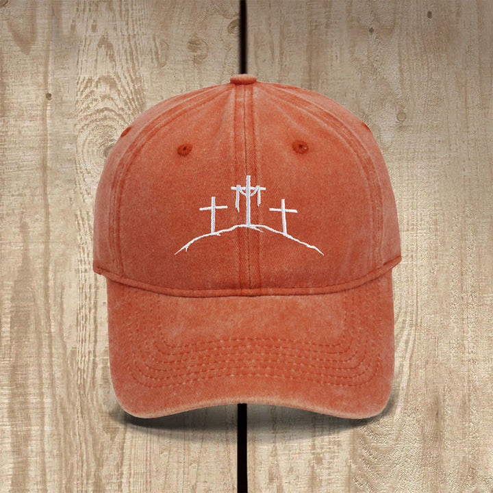 Christianartworkshop Three Hilltop Crosses Symbol Embroidered Classic Casual Hat - Orange - image 5