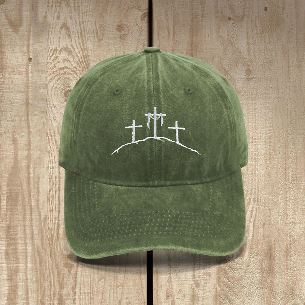 Christianartworkshop Three Hilltop Crosses Symbol Embroidered Classic Casual Hat - Army Green - image 11