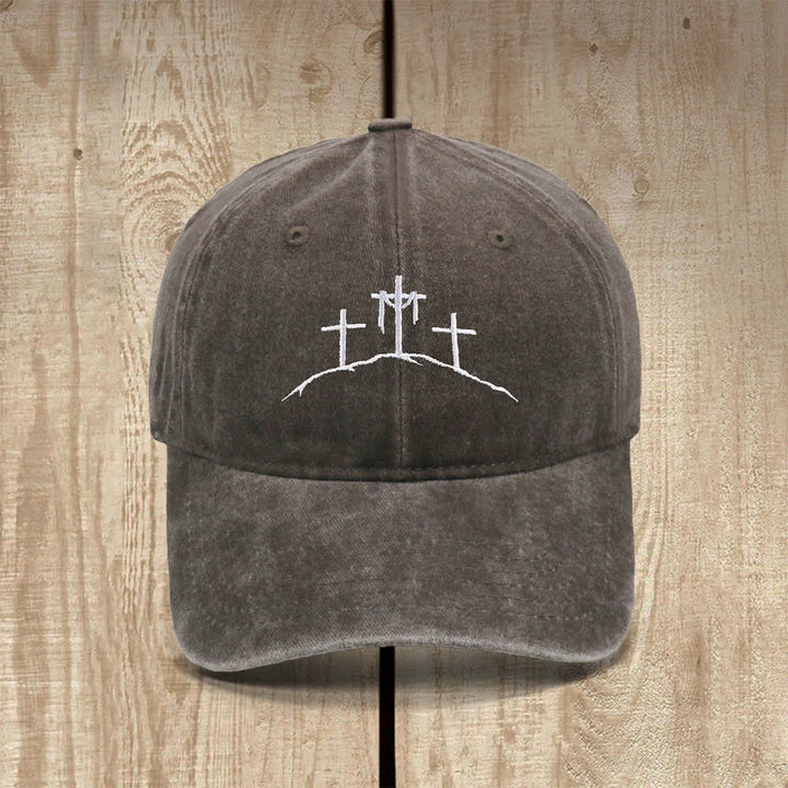 Christianartworkshop Three Hilltop Crosses Symbol Embroidered Classic Casual Hat - Coffee - image 17