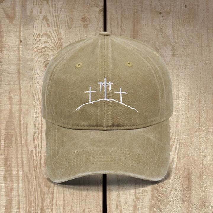 Christianartworkshop Three Hilltop Crosses Symbol Embroidered Classic Casual Hat - Khaki - image 9