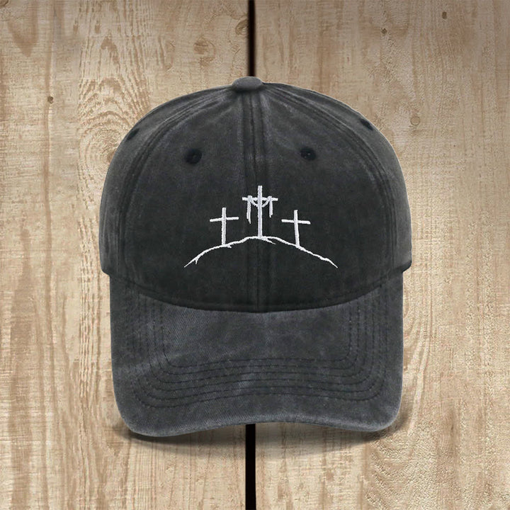 Christianartworkshop Three Hilltop Crosses Symbol Embroidered Classic Casual Hat - Black - image 0