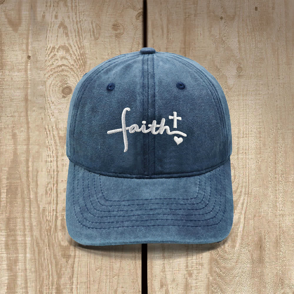 Christianartworkshop Faith Cross Heart Cursive Letter Embroidered Classic Casual Hat - Navy Blue - image 10