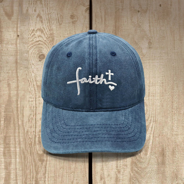 Christianartworkshop Faith Cross Heart Cursive Letter Embroidered Classic Casual Hat - Navy Blue - image 10