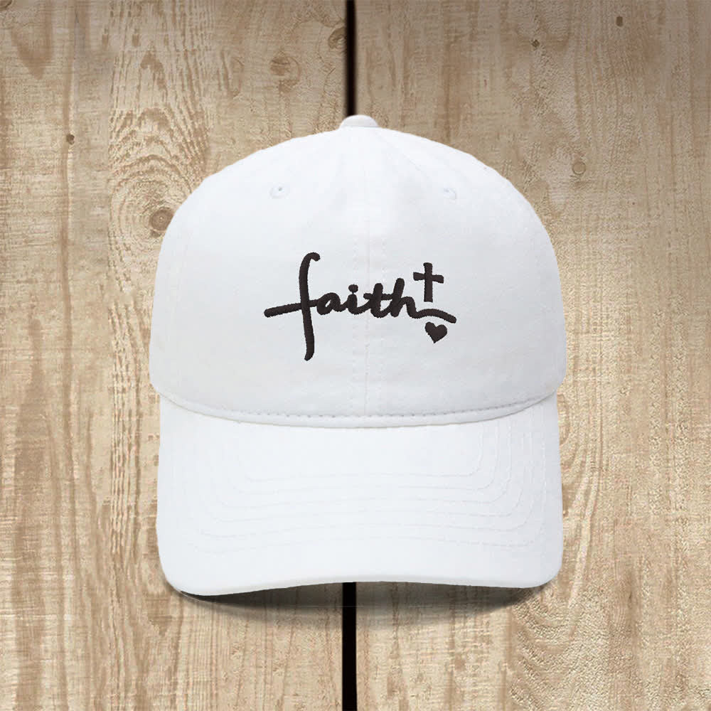 Christianartworkshop Faith Cross Heart Cursive Letter Embroidered Classic Casual Hat - White - image 20