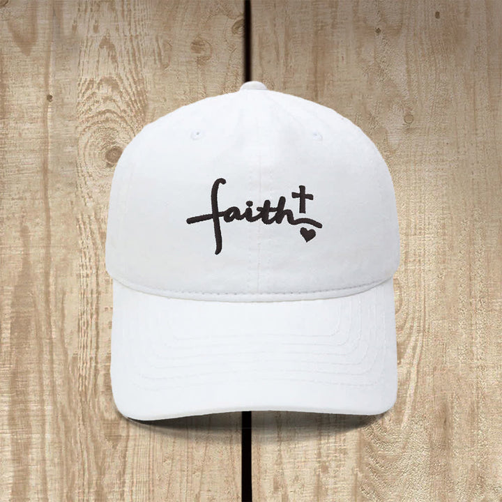 Christianartworkshop Faith Cross Heart Cursive Letter Embroidered Classic Casual Hat - White - image 20