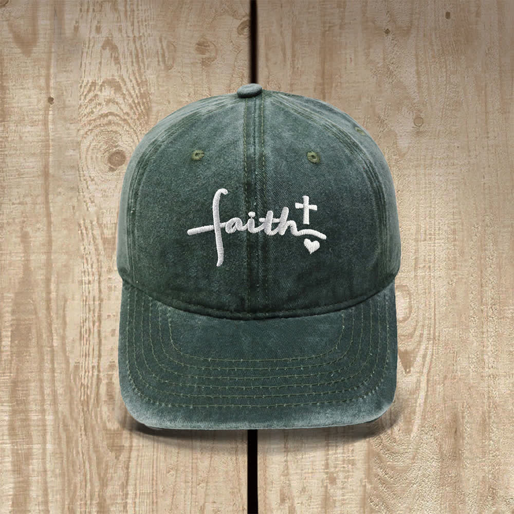 Christianartworkshop Faith Cross Heart Cursive Letter Embroidered Classic Casual Hat - Army Green - image 18