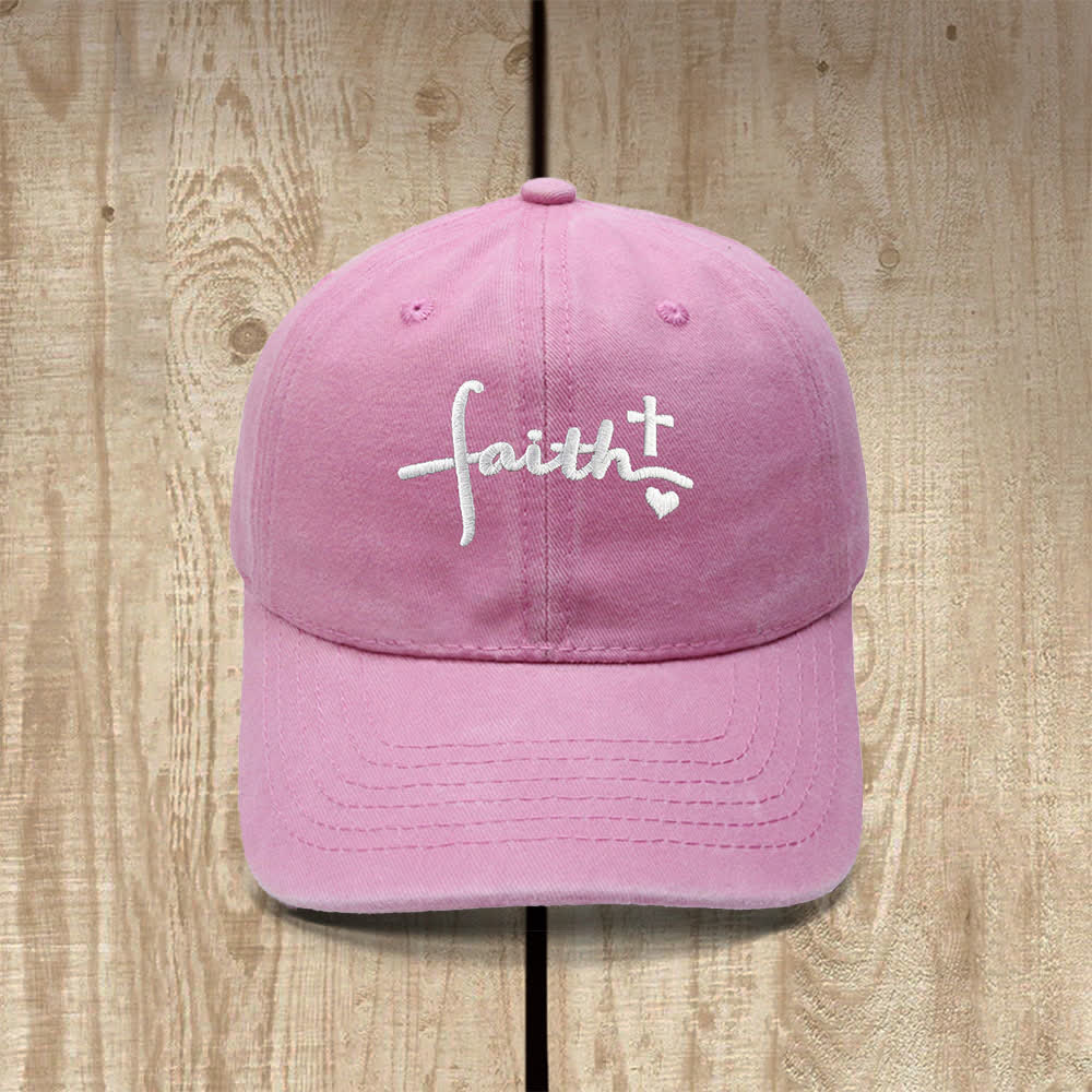 Christianartworkshop Faith Cross Heart Cursive Letter Embroidered Classic Casual Hat - Pink - image 7
