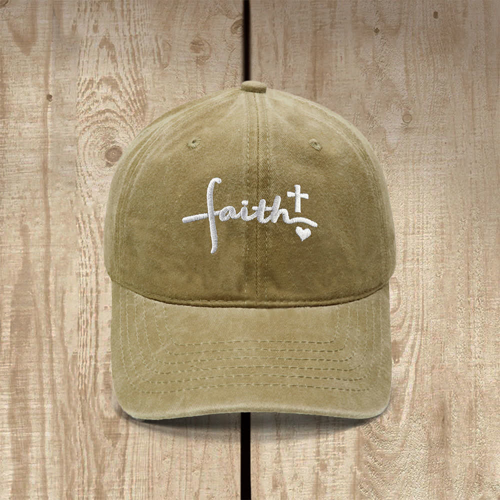 Christianartworkshop Faith Cross Heart Cursive Letter Embroidered Classic Casual Hat - Khaki - image 5