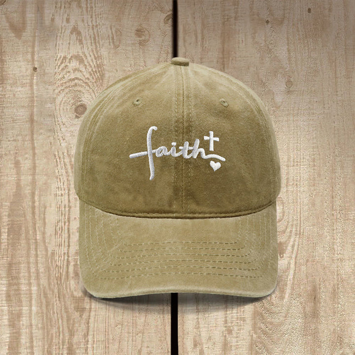 Christianartworkshop Faith Cross Heart Cursive Letter Embroidered Classic Casual Hat - Khaki - image 5