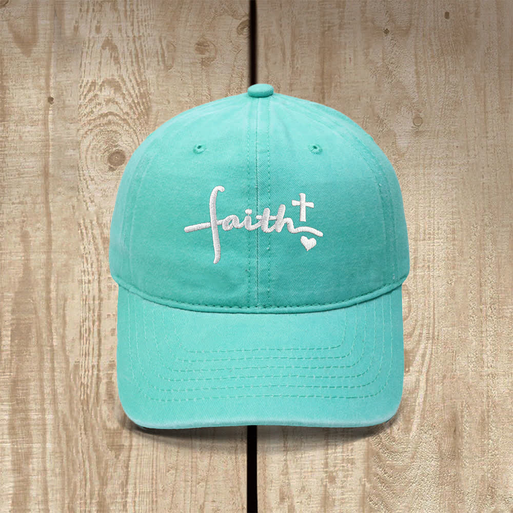 Christianartworkshop Faith Cross Heart Cursive Letter Embroidered Classic Casual Hat - Light Green - image 19