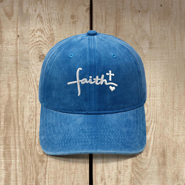 Christianartworkshop Faith Cross Heart Cursive Letter Embroidered Classic Casual Hat - Lake Blue - image 13