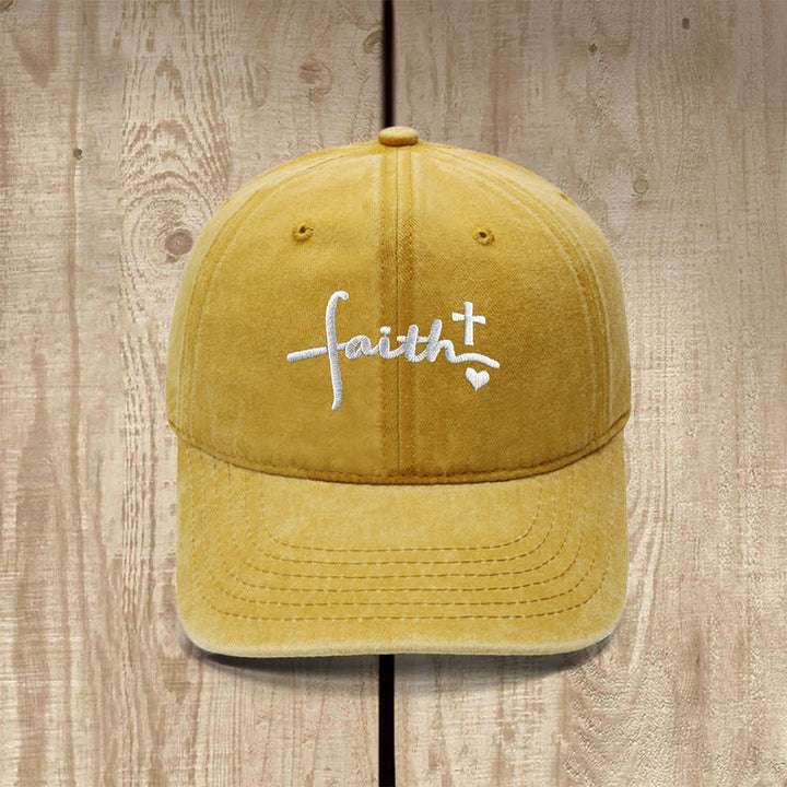 Christianartworkshop Faith Cross Heart Cursive Letter Embroidered Classic Casual Hat - Yellow - image 17